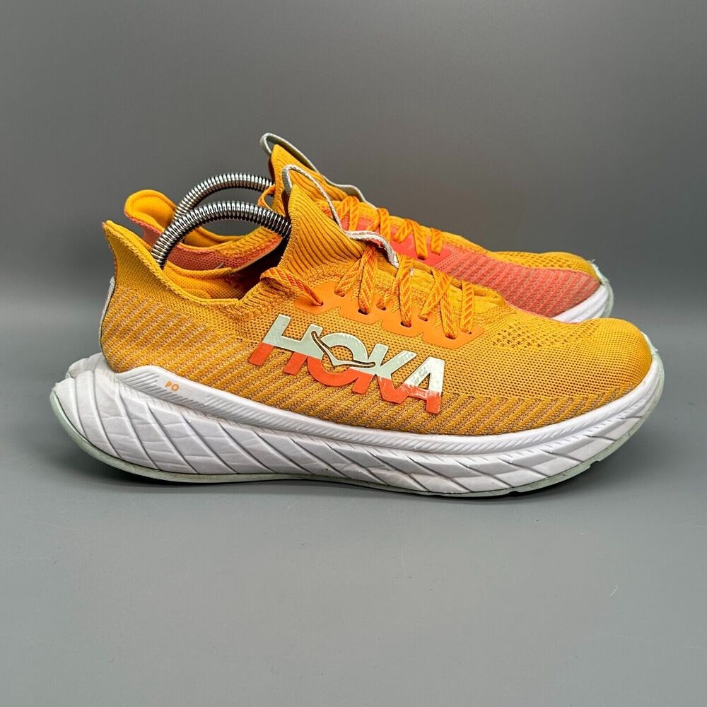 Hoka One One Carbon X3 Womens 9.5 Yellow Shoes Lace Up Low Top Athletic Sneakers
